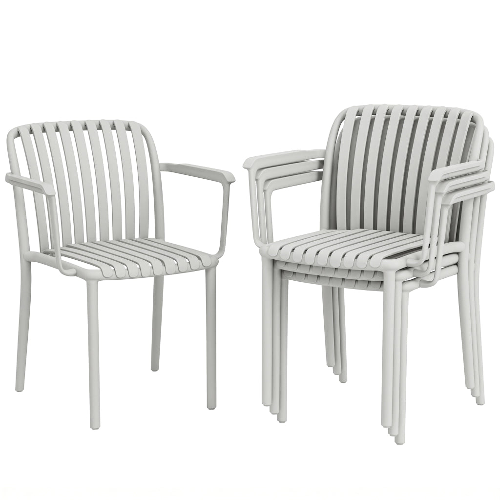 Set di 4 Sedie da Giardino Impilabili 58x57,5x79,5 cm con Braccioli Design a Doghe in Plastica Grigio