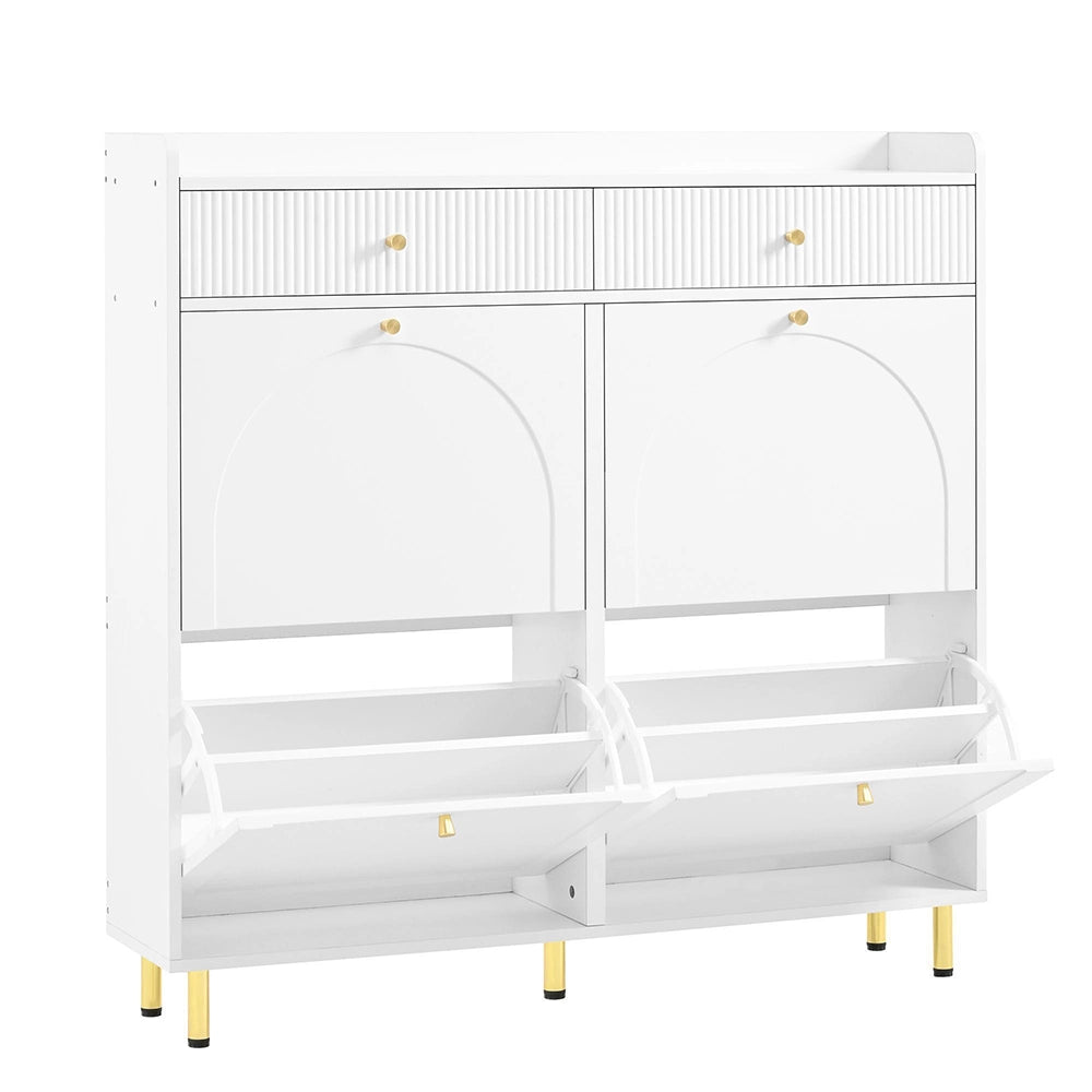 Armadio per scarpe stretto - Xylo - 106,5x25x105,5 cm - Bianco - 4 ante battenti e 2 cassetti