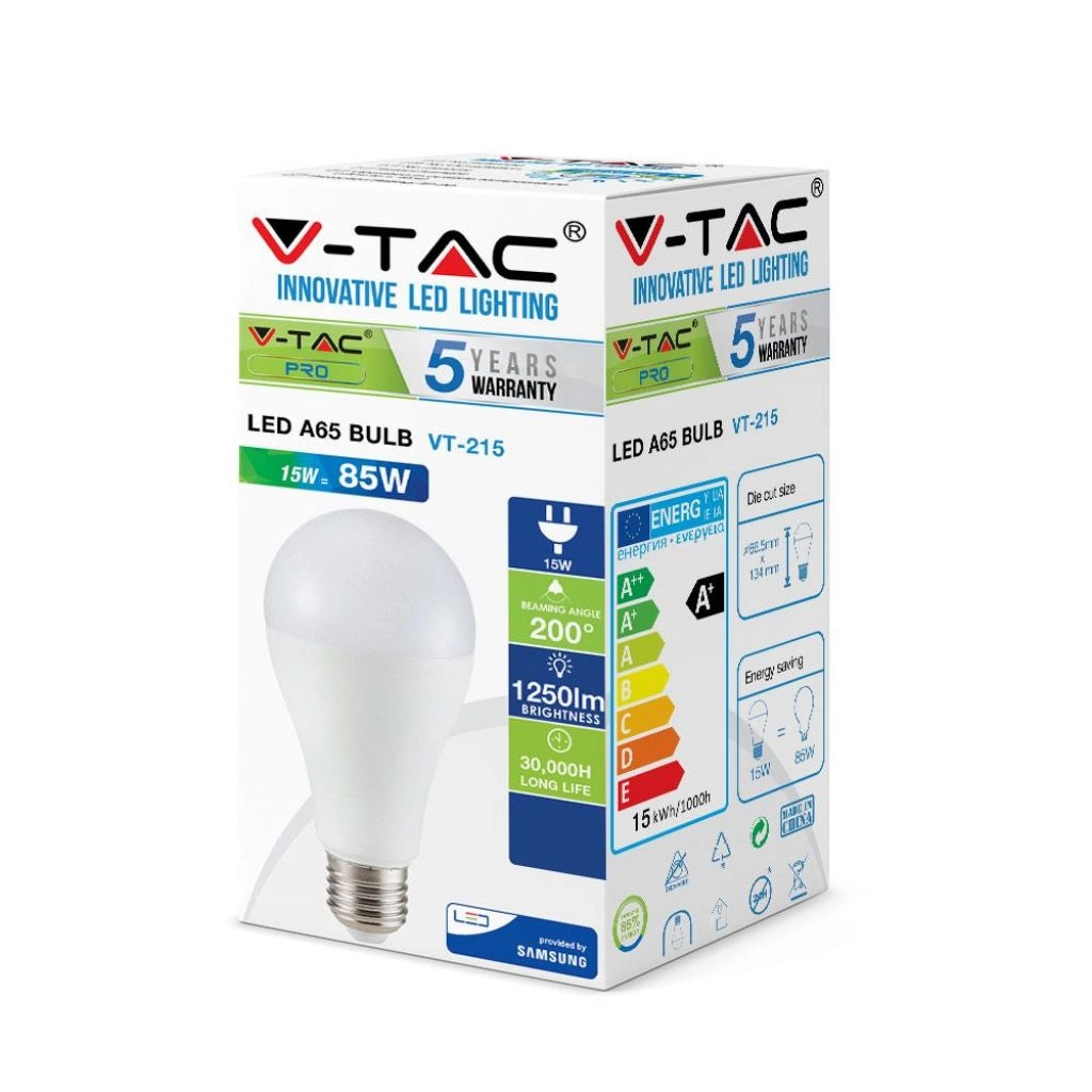 Bulb LED - Samsung Chip 15W E27 A65 Plastic 3000K