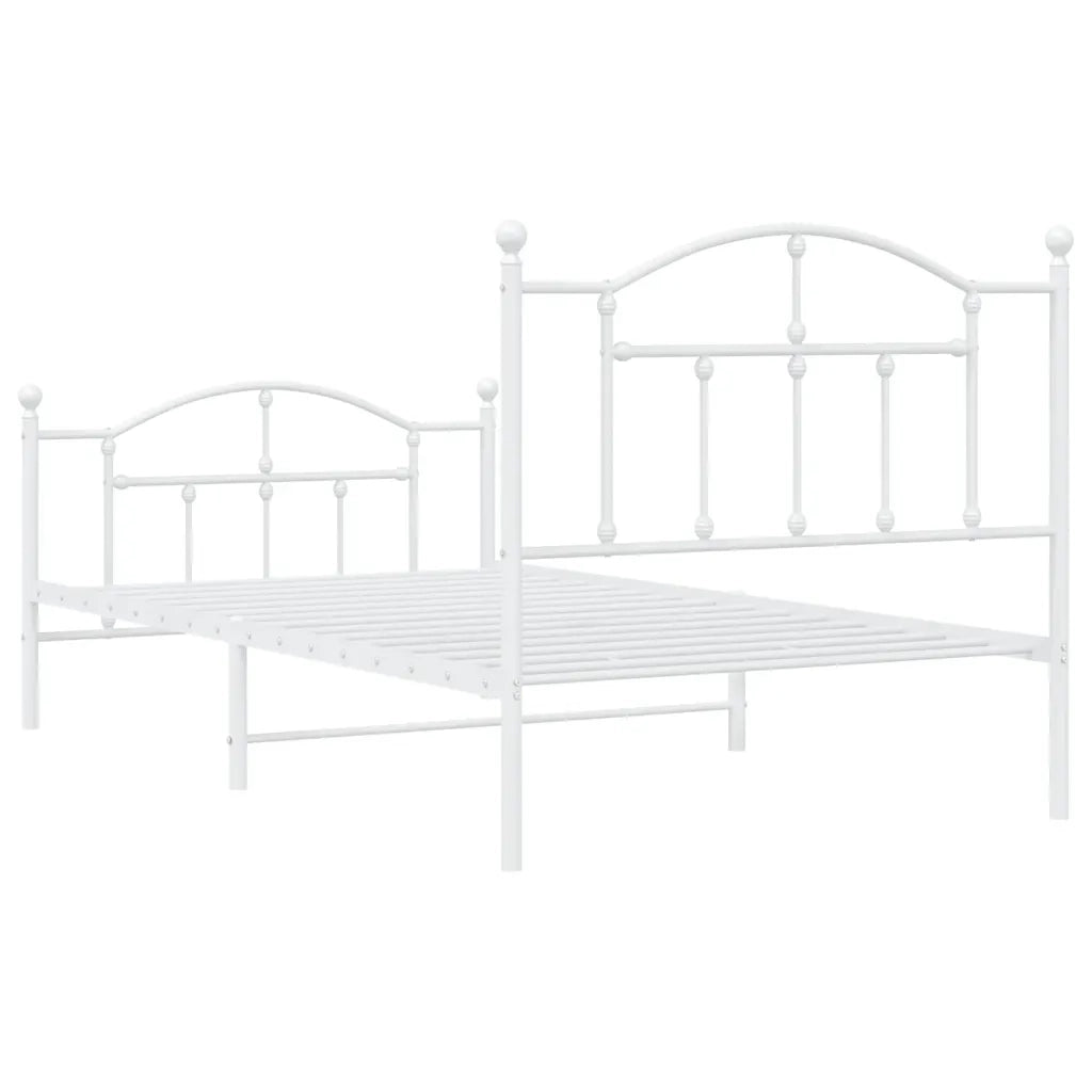 Letto singolo | Letto per adulti | Giroletto con Testiera e Pediera Metallo Bianco 100x190 cm