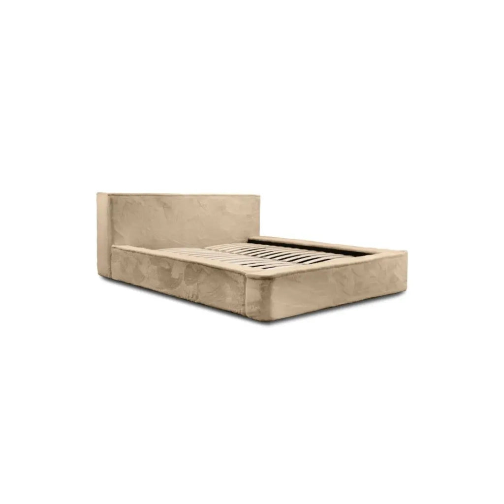 Letto contenitore ORLANE – Beige Polvere di miele polare – 140x200 cm – Rete sollevabile – Design di alta gamma