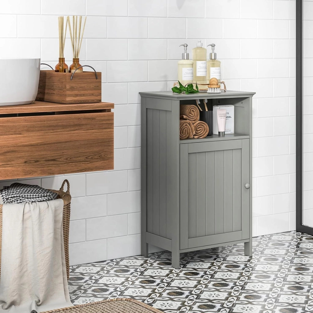 Armadio per Bagno, Mobile Multifunzionale con Anta Singola e Mensola Regolabile, Organizer Moderno di Legno, Tavolino per Casa Salone Camera da Letto Ufficio (Grigio)