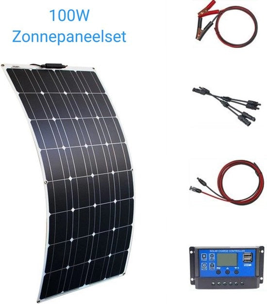 Pacchetto di pannelli solari 100W completo - Plug and Play per camper - barca - caravan - capanna - da collegare all'accumulatore