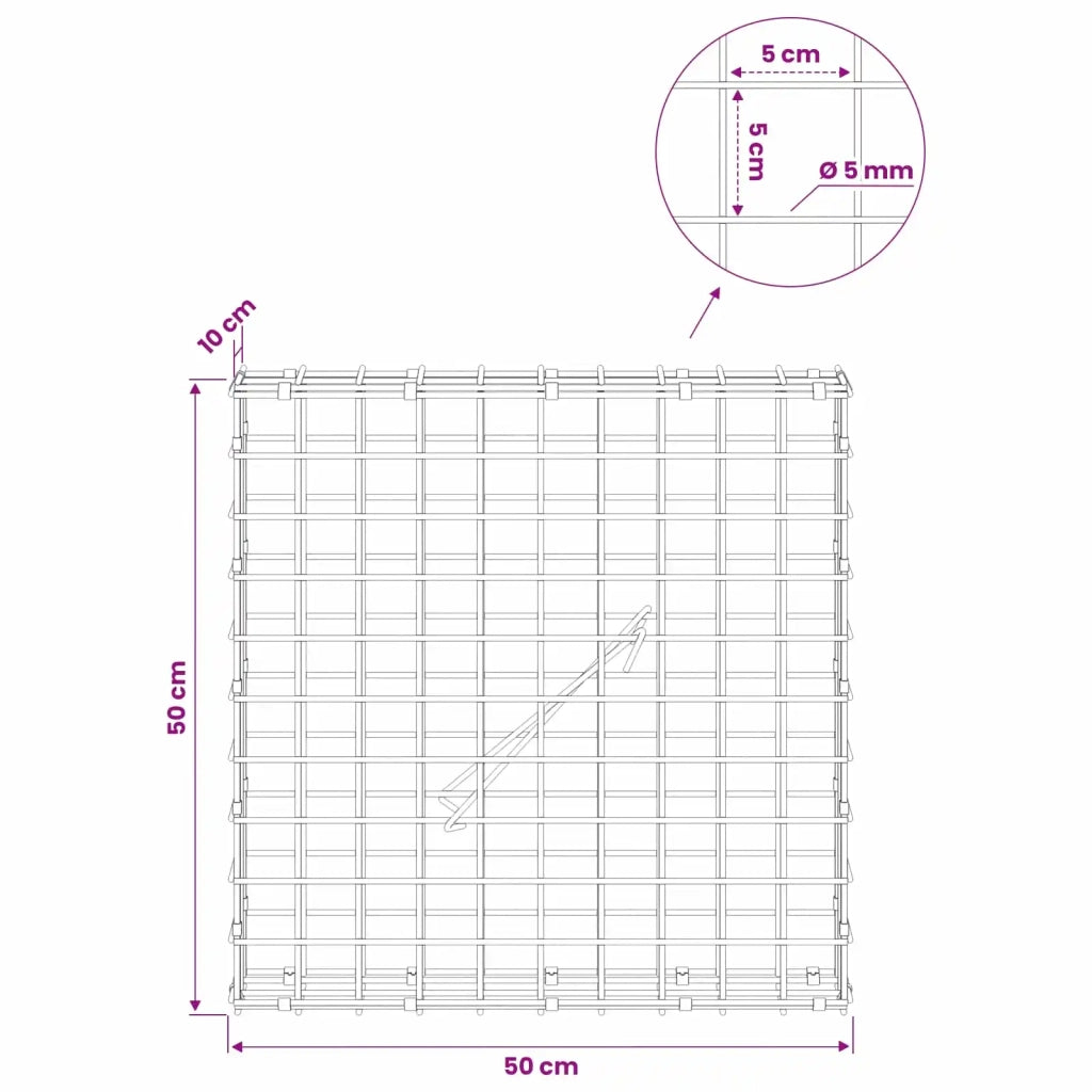 Gabione con filo da 5 mm e rete da 5x5 cm 50x10x50 cm 3463939