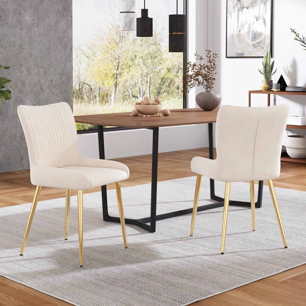 SEDIA da pranzo in velluto, Set da 2 pezzi, Beige e Oro