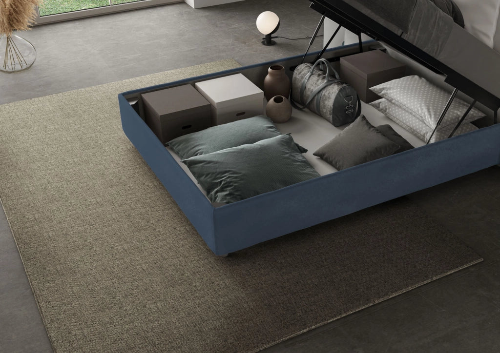 Letto 1 Piazza E Mezzo 120x210 cm con Rete Imbottito in Microfibra Appia Large Blu