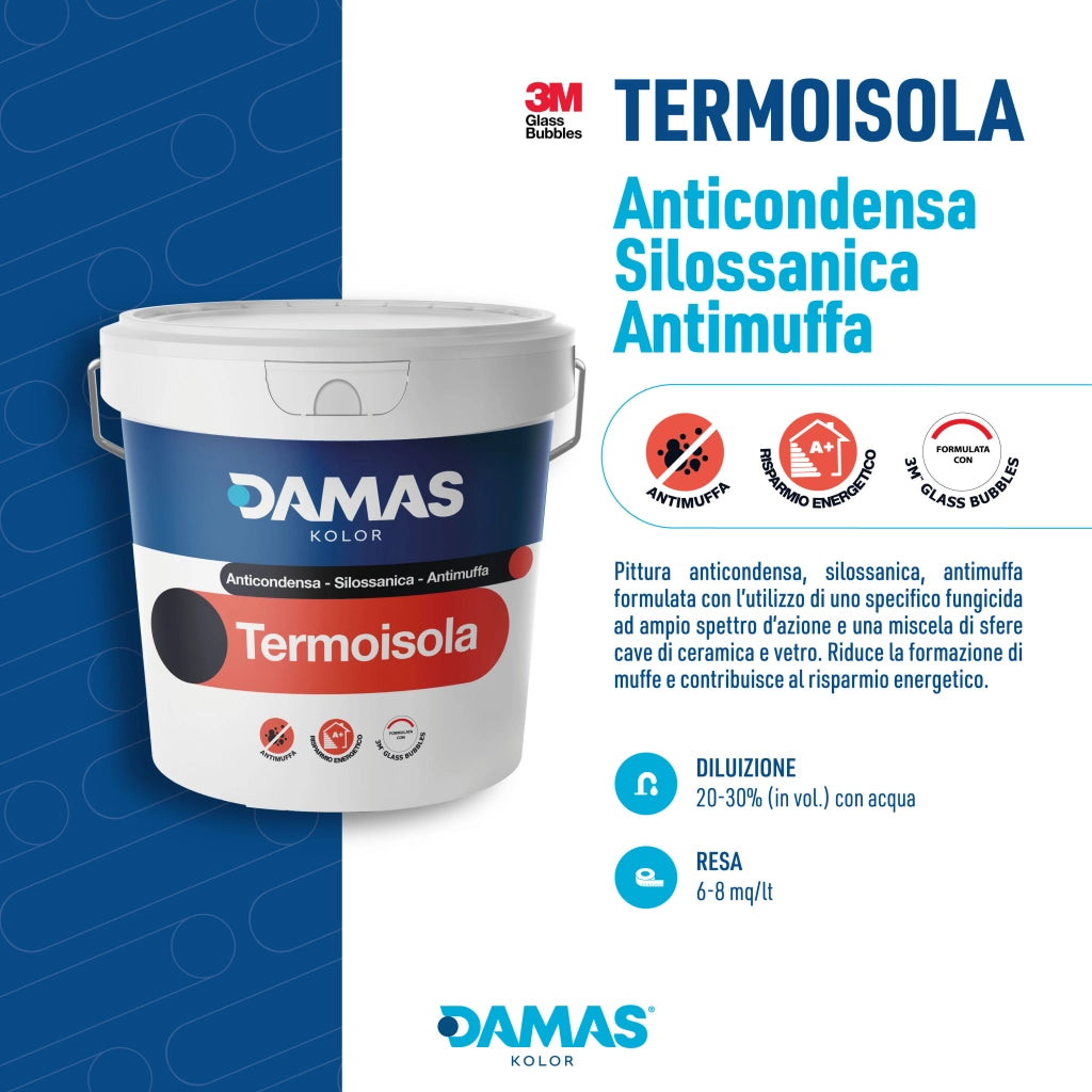 Damas pittura termoisolante silossanica antimuﬀa termoisola interni esterni *** formato 14 lt, confezione 1