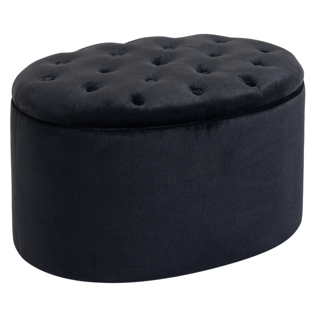 Panca contenitore imbottita ovale nera 71x52x42 cm