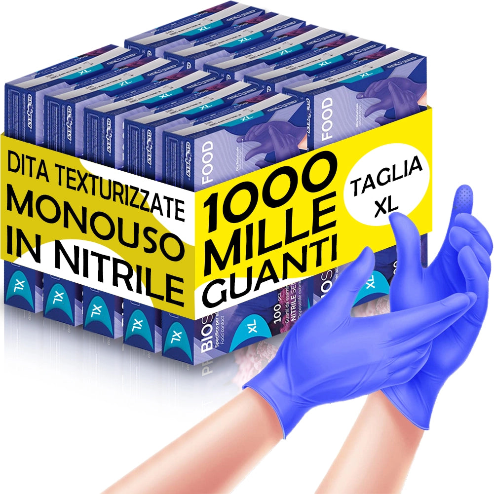 1000 x Guanti in Nitrile Monouso Blu Cobalto Senza Polvere e Lattice Taglia XL