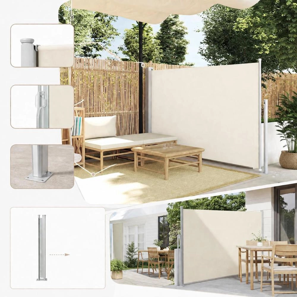 Extendable Side Awning 140x500 Cm Cream