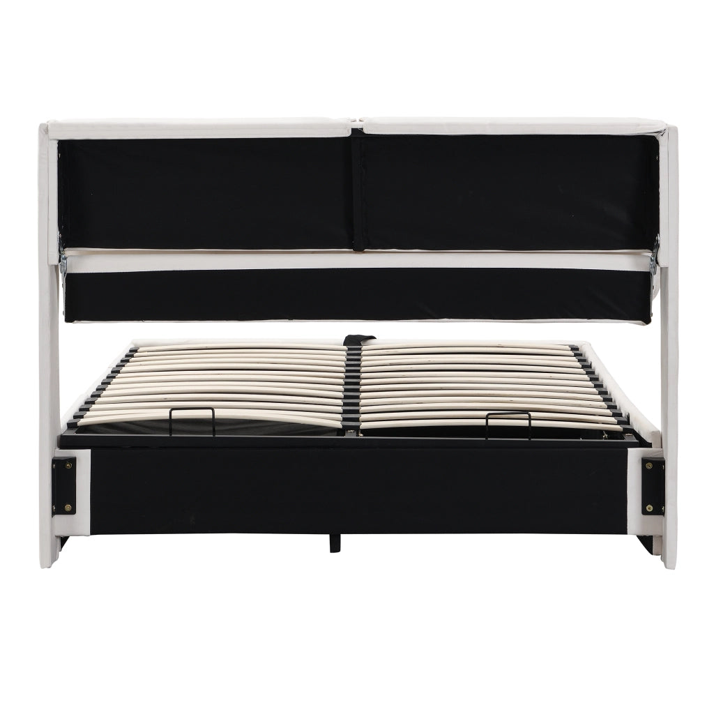 Letto matrimoniale contenitore 140 × 200 cm con tre cassetti in velluto beige e testiera regolabile