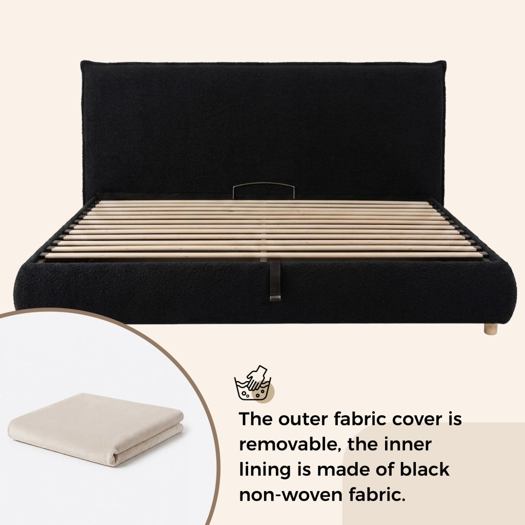 Letto matrimoniale 160 × 200 cm con contenitore idraulico e testiera imbottita, senza materasso, in velluto crema