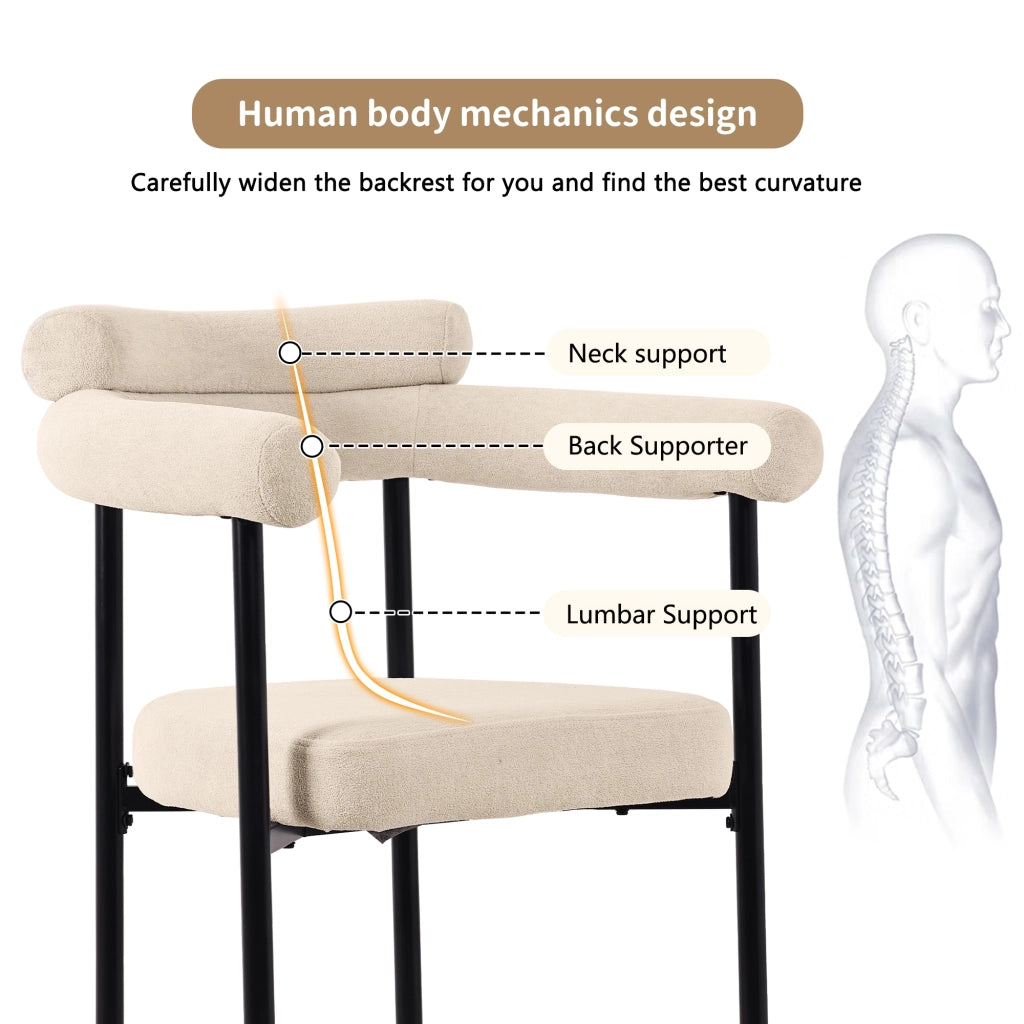 Set tavolo da pranzo e sedie con 1 tavolo e 6 sedie, gambe in metallo, in velluto beige e bianco