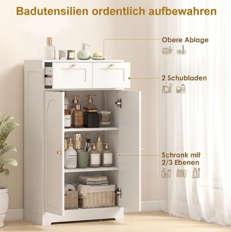 Mobile da bagno bianco con 2 cassetti e ripiano regolabile, 60x30x108 cm