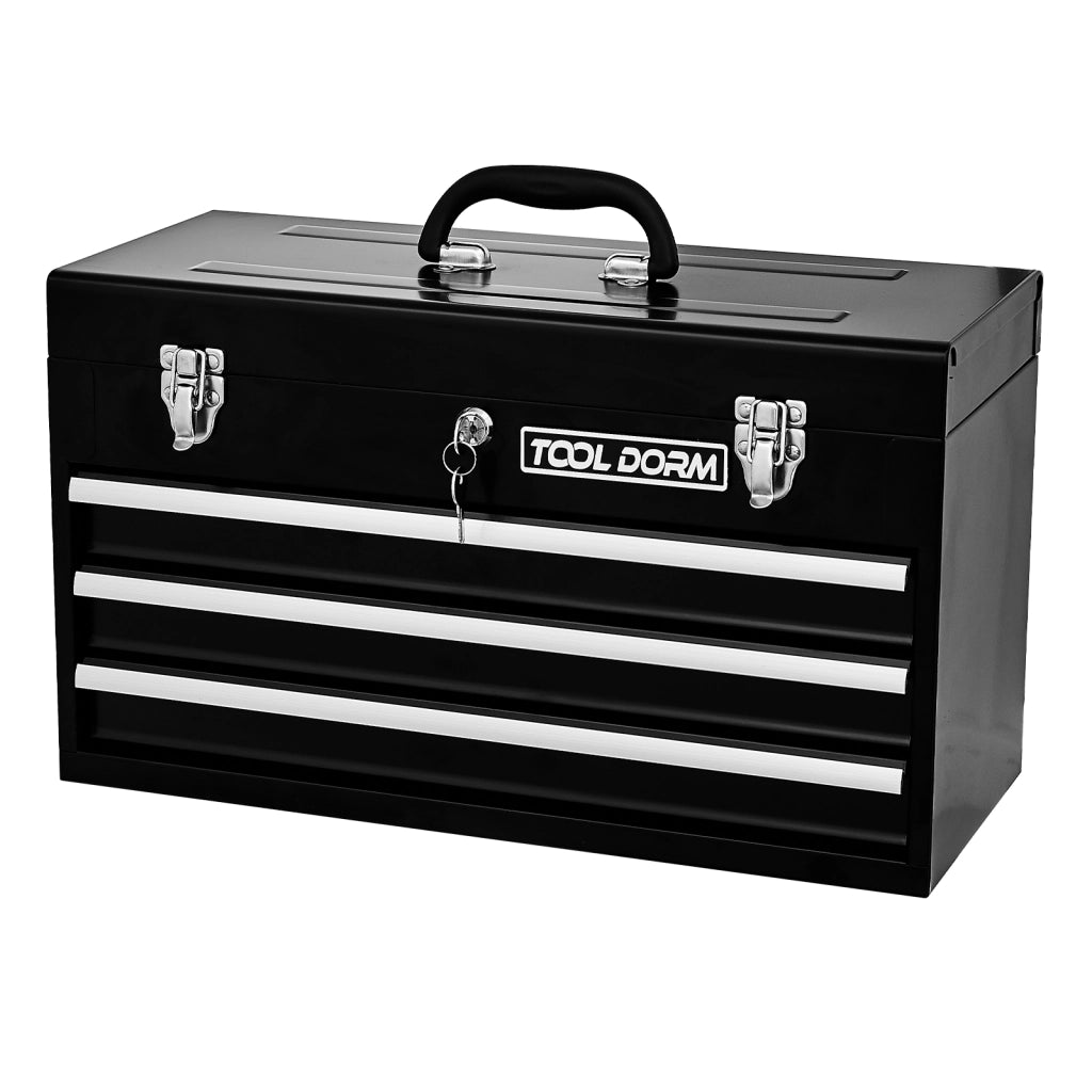 Cassetta portautensili con 3 cassetti e vano superiore per garage in metallo nero 56.5×28.0×35.0 cm