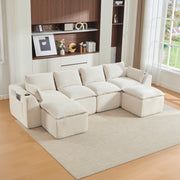 Divano 322x161x75 cm componibile con tasche laterali in velluto a coste beige