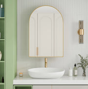 Armadio a specchio 61x7,8x91 cm in metallo dorato con ripiani regolabili