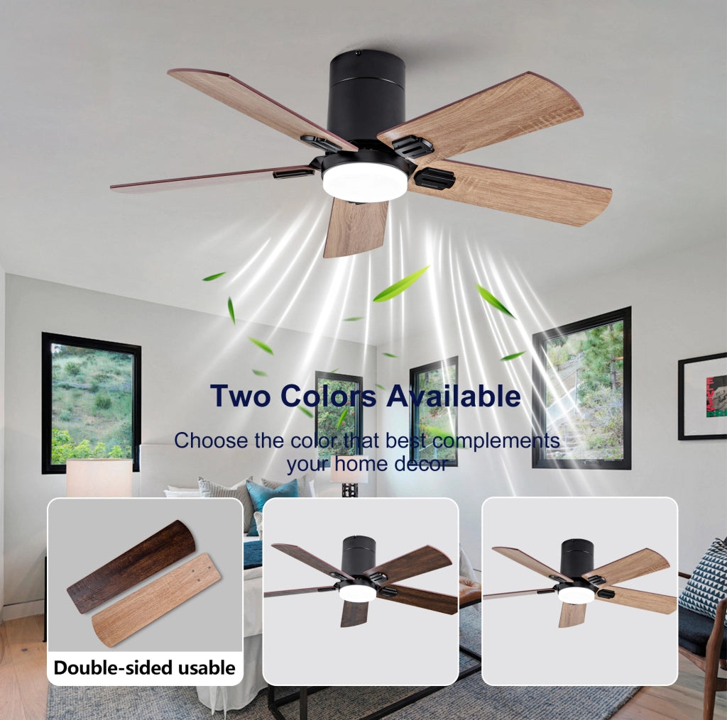 Ventilatore da soffitto piatto 42" nero con telecomando, LED dimmerabile 3 colori, motore DC reversibile silenzioso con memoria, per interni e esterni coperti