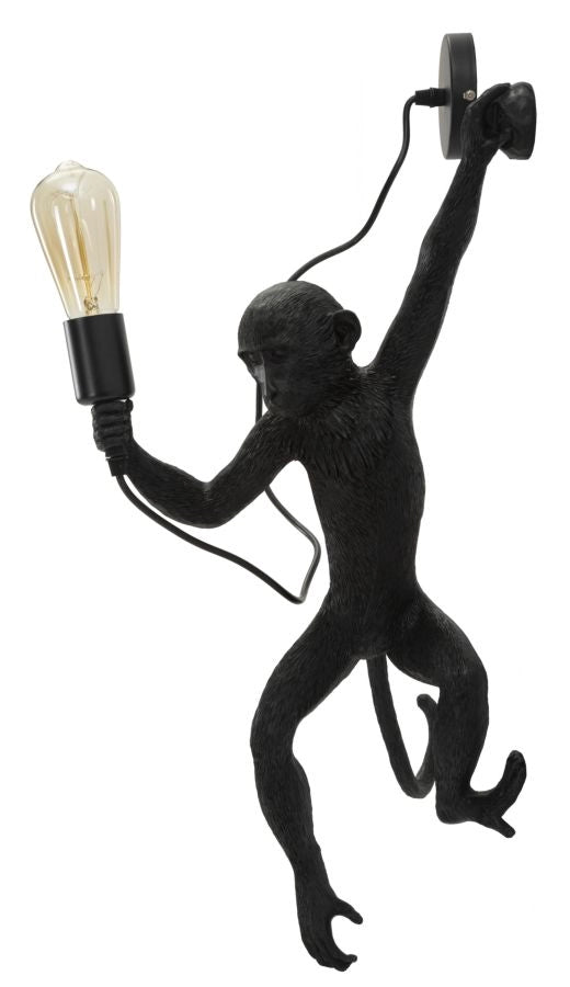 Lampada da Muro Monkey Nera 32x32x64 cm in Resina Nero e Oro