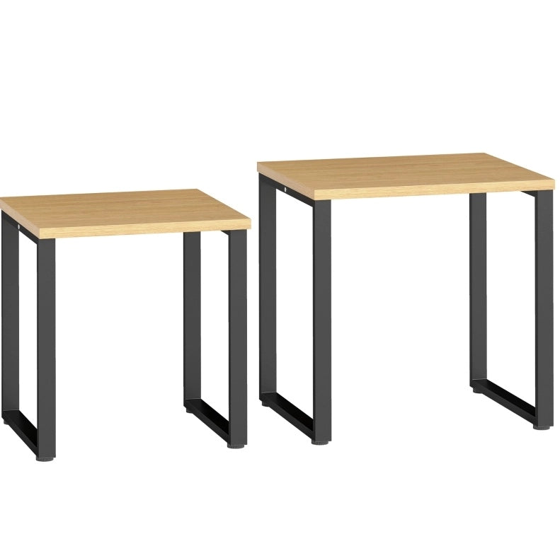 Set di 2 tavolini da caffè impilabili in truciolare melaminico e metallo; legno naturale