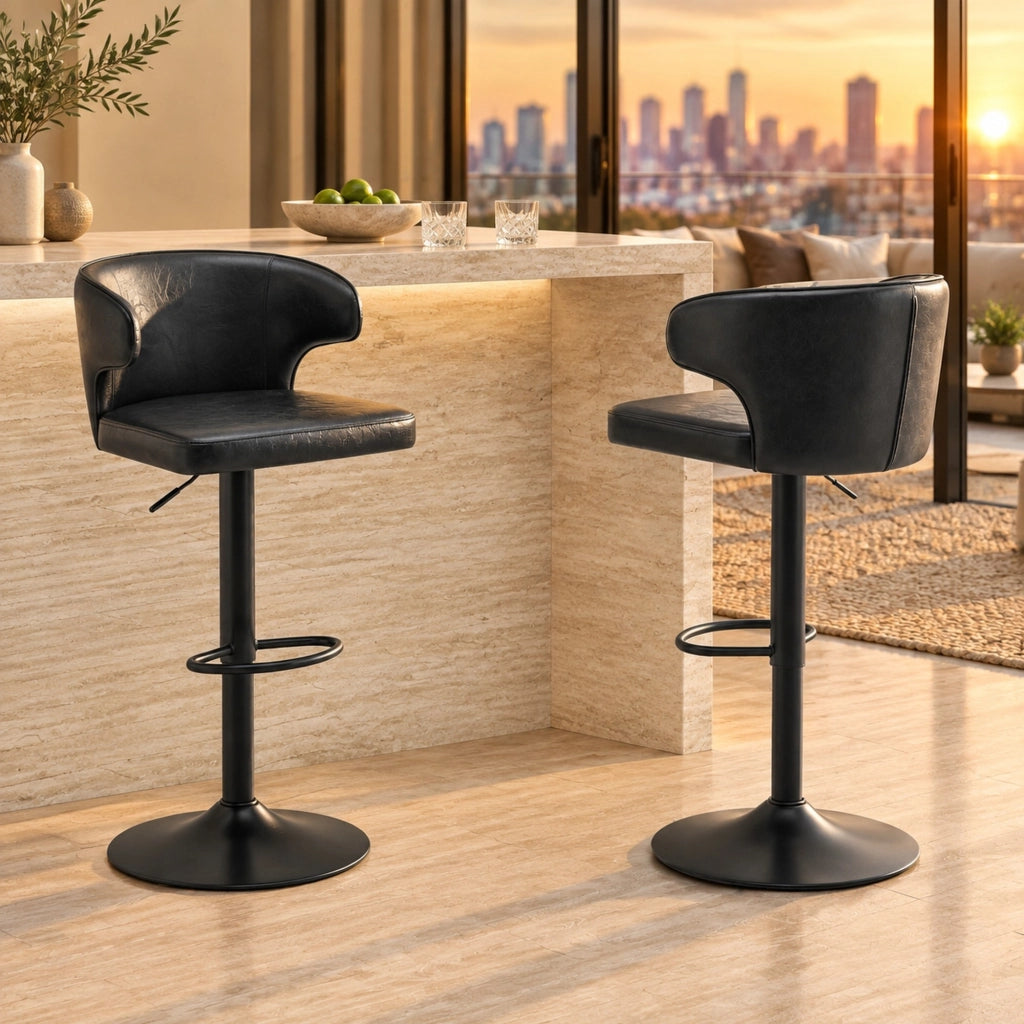 Set 2 sgabelli da bar regolabili con schienale in PU nero HOMVRA