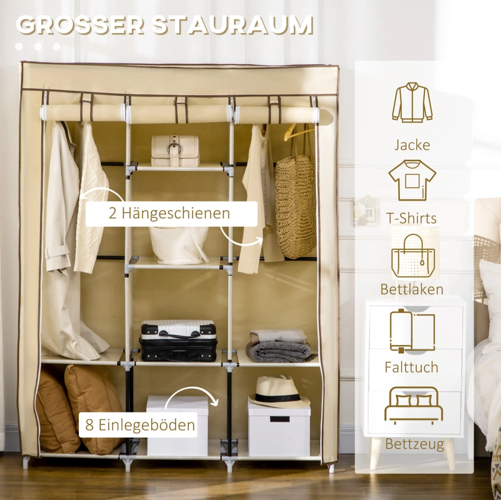 Armadio in tessuto beige con 8 ripiani e 2 aste