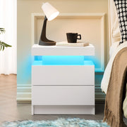 Comodino LED bianco con 2 cassetti e vano a giorno