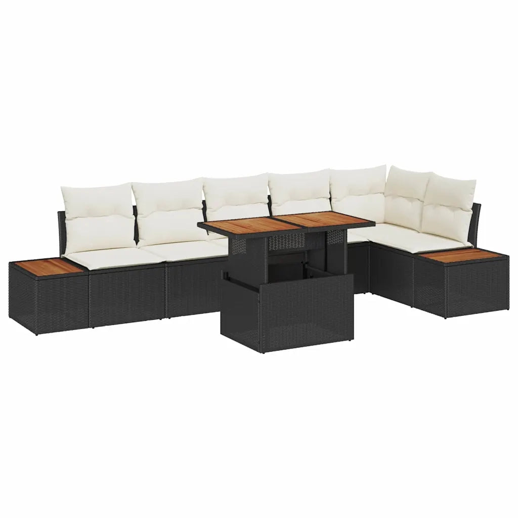 Set Divano da Giardino con archiviazione 7 pcs Nero Poly Rattan