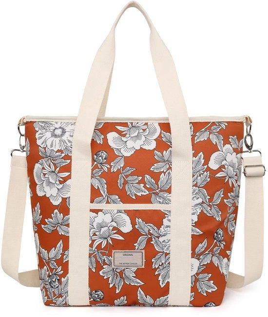Tas a Isolamento Termico 15L/29L Grande Capacità Borsa a Lattina Portatile con Cinturino Regolabile per Scuola Ufficio Picnic (29L, B-Oranje Fiori)