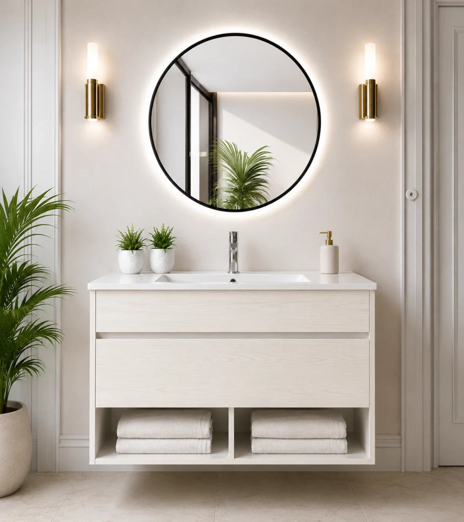 Mobile bagno sospeso con lavabo extrapiano ORIGENBATH NEBARI senza specchio 70x40 cm bianco nordico