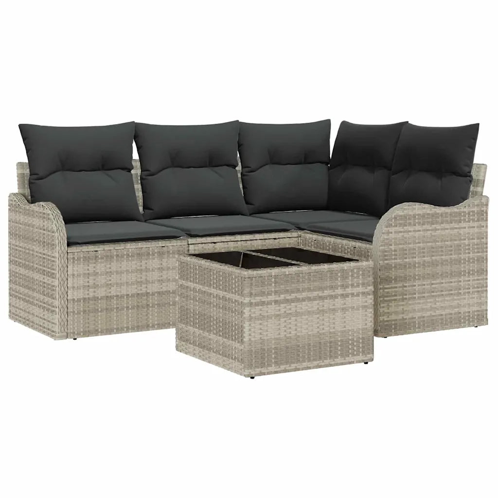 Set Divano da Giardino 5 pcs Grigio polyrattan