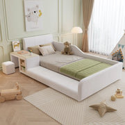 Letto singolo con scrivania e sgabello in velluto bianco 90x200 cm