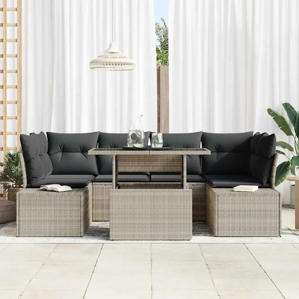 Set di divani con cuscino 7 pcs Grigio chiaro polyrattan