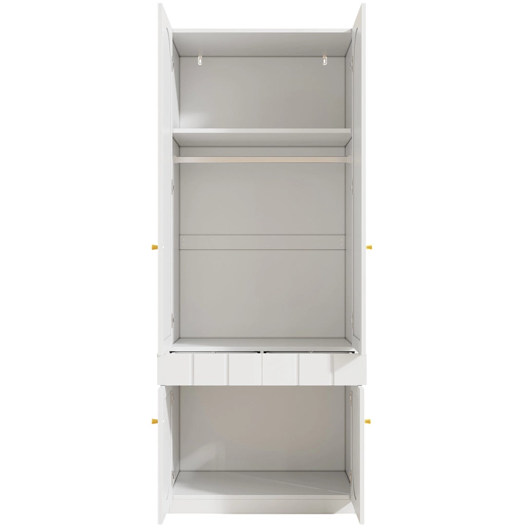 Armadio bianco a 2 ante con appendiabiti, cassetti a pressione e ripiani fissi 80×50×200 cm