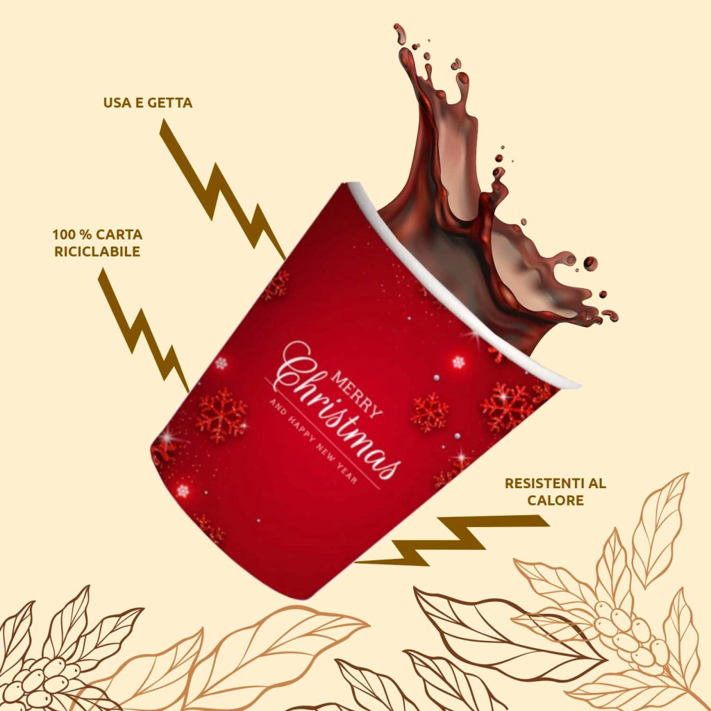 Akitaink 300 Bicchieri Caffe' Natale 75ml Carta Biodegradabili
