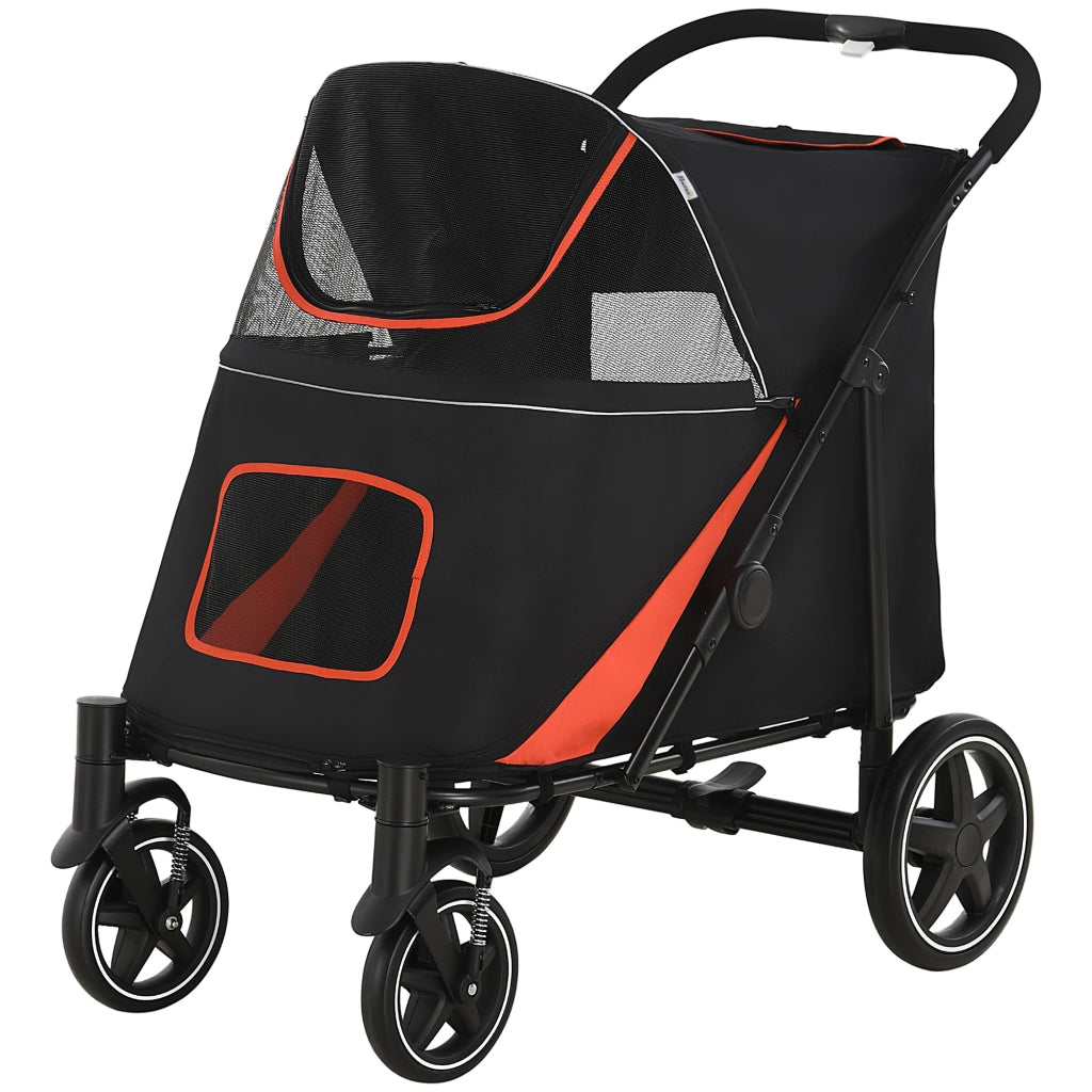 Passeggino per Cani Pieghevole con Ingressi a Cerniera e Finestre a Rete, 112x65x100 cm, Rosso e Nero