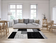 Tappeto Arredo Moderno Morbido in Ciniglia Ingresso Antiscivolo Prodotto Italiano  Soggiorno Camera Salotto Disegni Piazzati Cotone Varie Misure Grande Mondrian/Nero - 65x220 cm