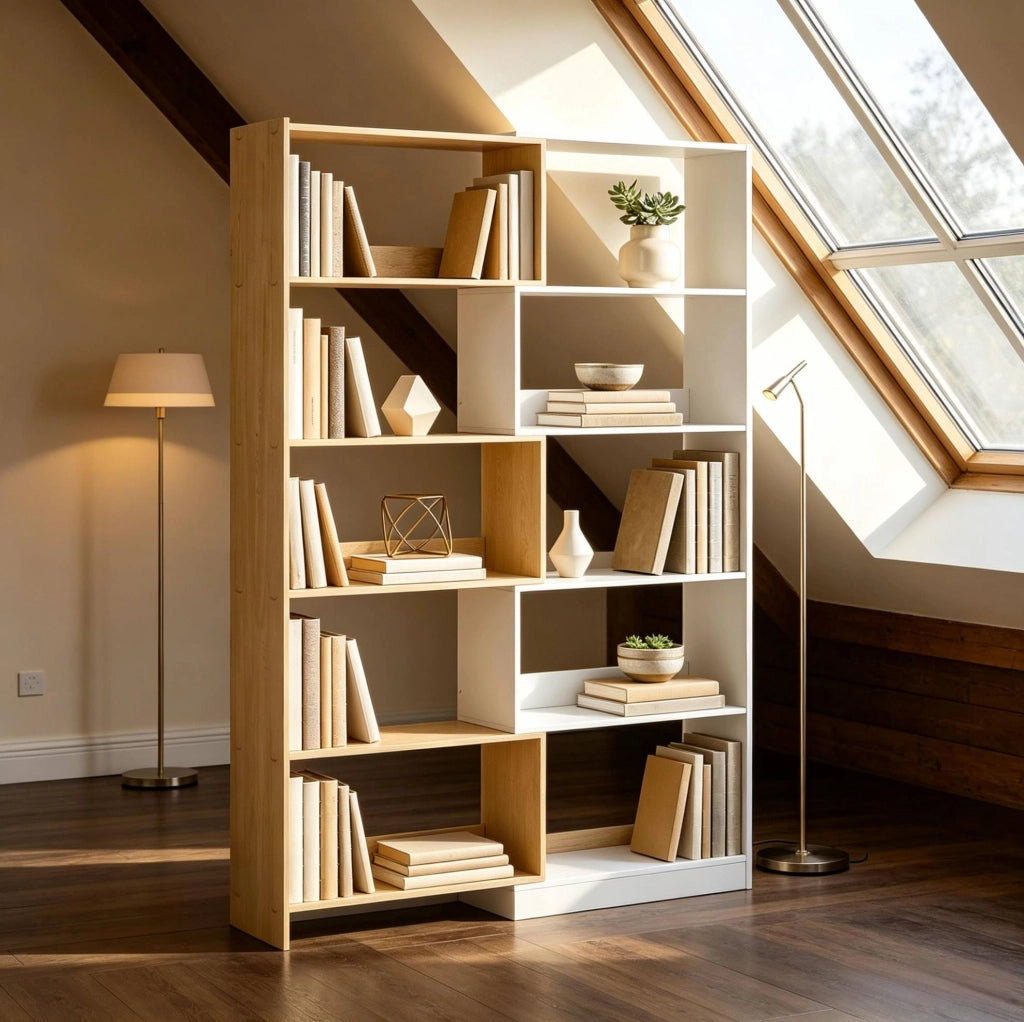 Libreria modulare a 5 ripiani rovere e bianco