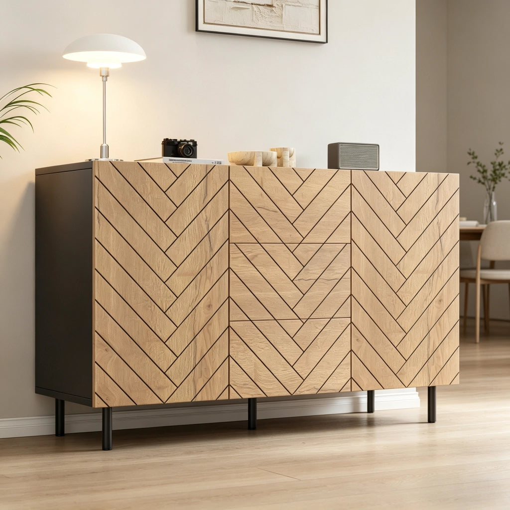 Sideboard moderno 120 x 40 x 76 cm in truciolare; finitura legno naturale e nero