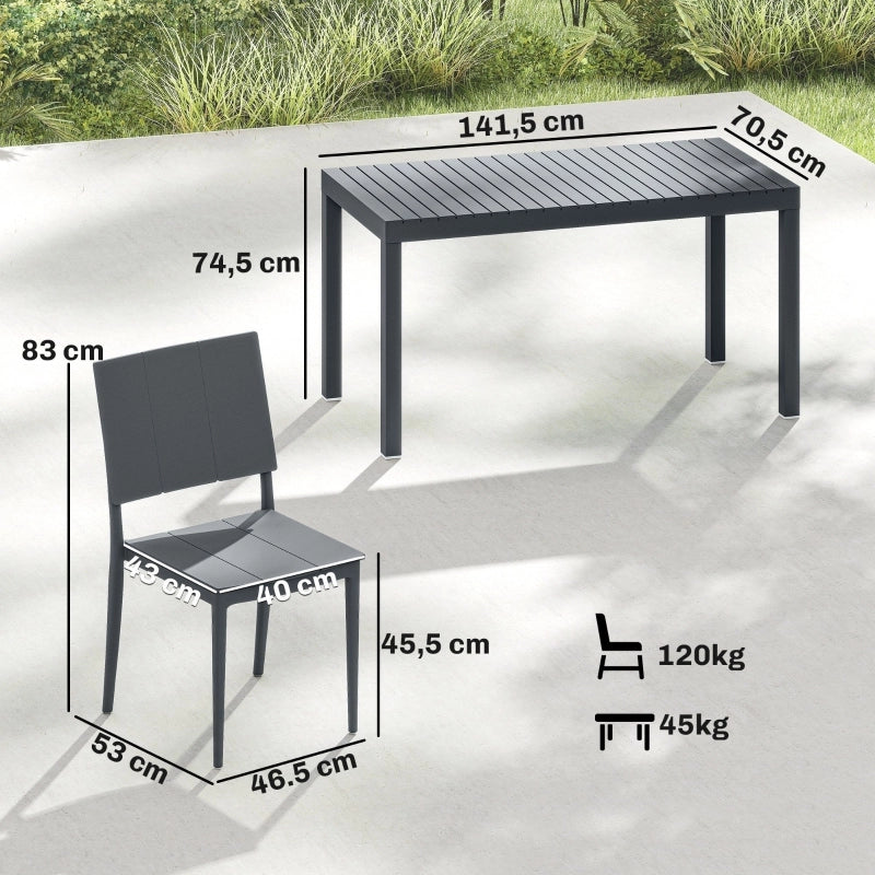 Set Salotto da Giardino 5 Pezzi ¨C Minimal ¨C Grigio Scuro Polyrattan con Tavolo e 4 Sedie Impilabili per 4 Posti