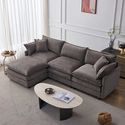 Divano Angolare Modulare 3 Posti con Pouf, Chenille Grigio