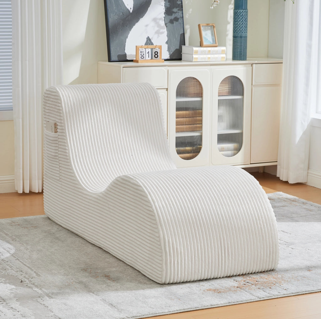 Poltrona singola ergonomica 160x66x90 cm in velluto a coste beige; con tasca laterale