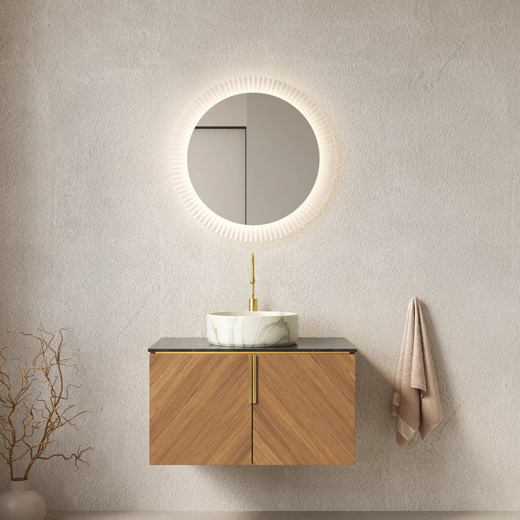 Mobile lavabo da bagno con 2 ante soft close; ceramica e pietra sinterizzata nero marrone rovere bianco