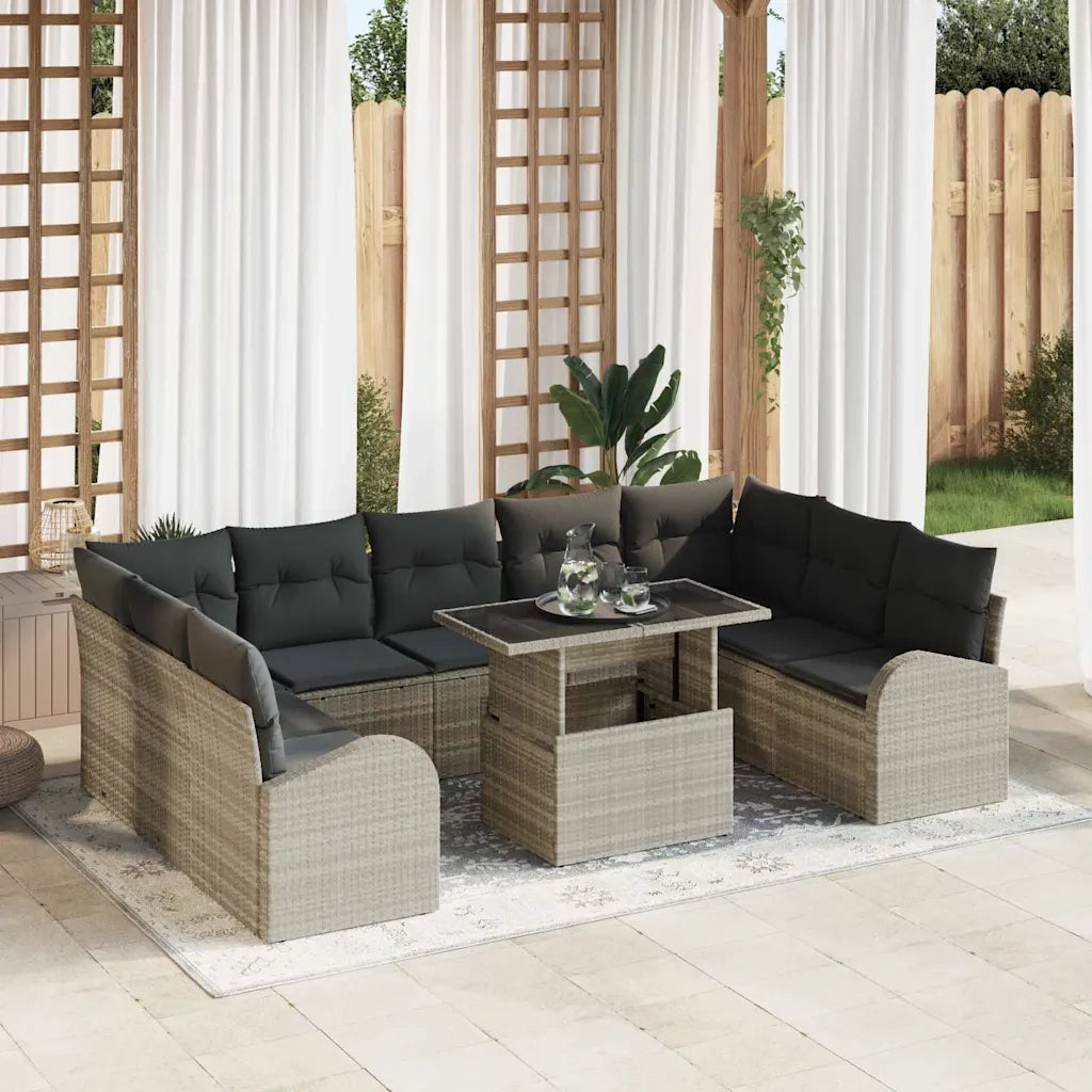 Set Divano da Giardino 10 pcs Grigio chiaro Poly Rattan