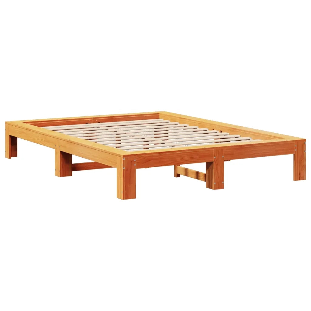 Letto senza Materasso-Struttura Letto Marrone Cera 135x190 cm in Legno di Pino 975413