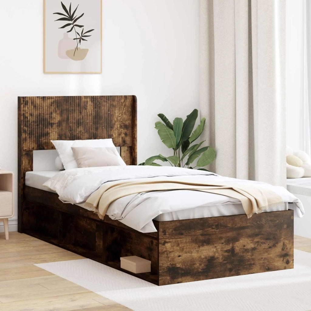 Struttura del letto con stoccaggio e testata Rovere Fumo 3414263