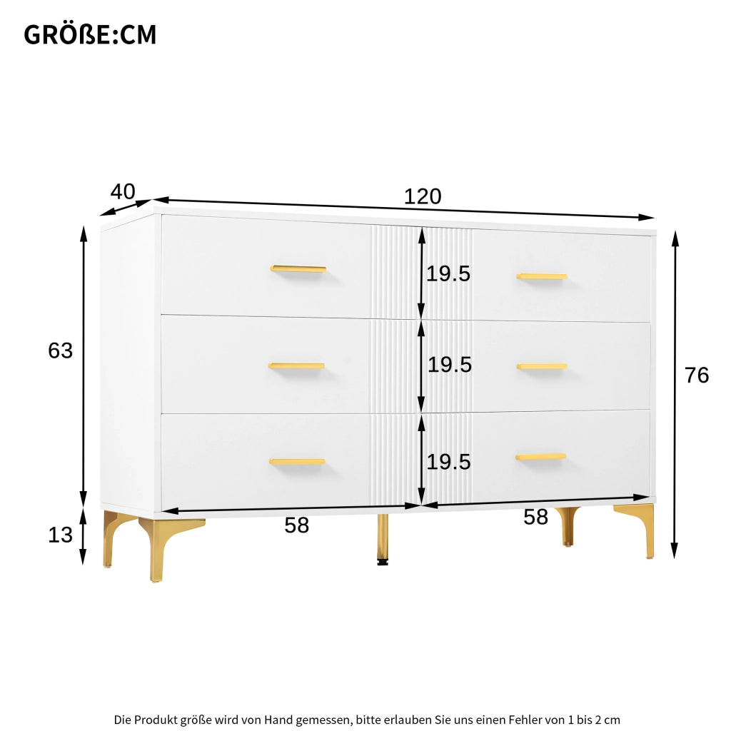 Cassettiera 6 cassetti 120x40x76 cm bianca in MDF HOMVRA