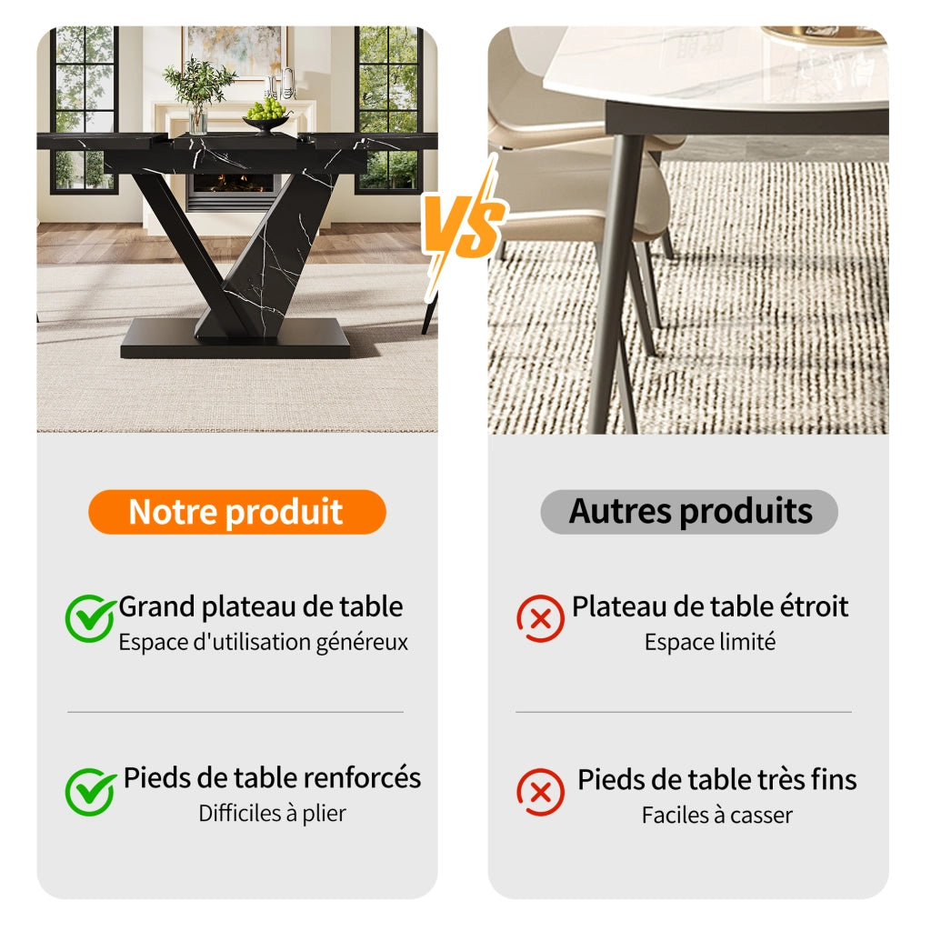 Tavolo da Pranzo Allungabile 120-160x75 cm 4-6 Posti LEMONMAX; Effetto Marmo Nero; Guide Bloccabili e Piedini Regolabili; Portata 60 kg