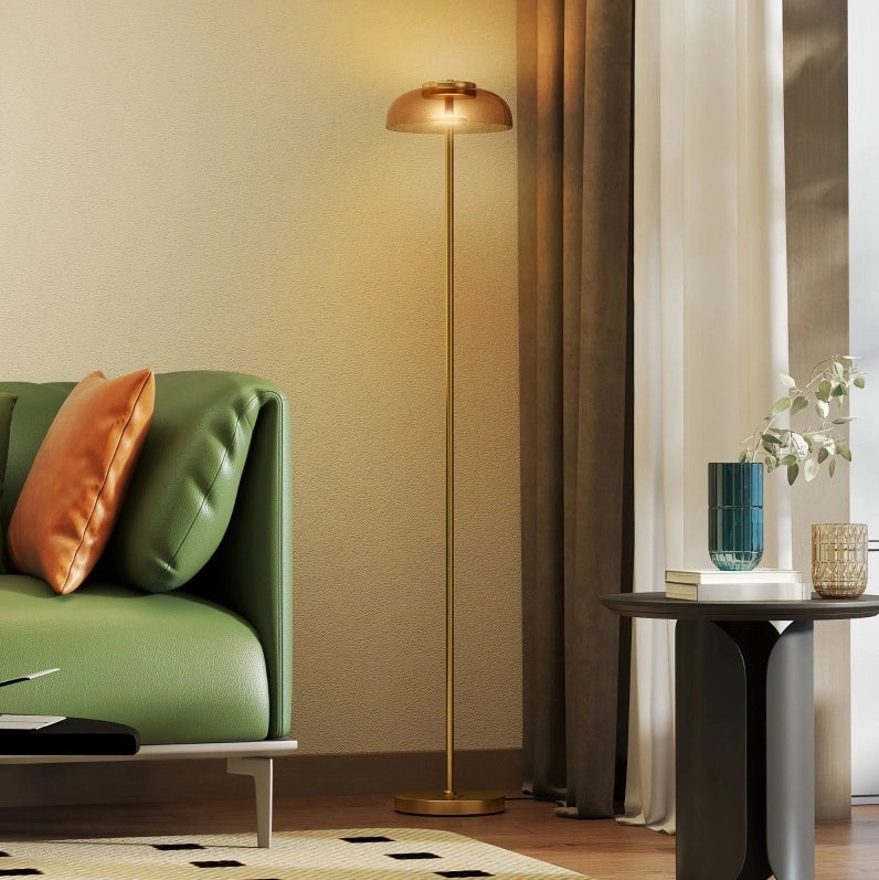 Lampada da Terra LED per Soggiorno in Ottone con Luce Calda 3000K, Interruttore a Pedale, 25x25x134 cm