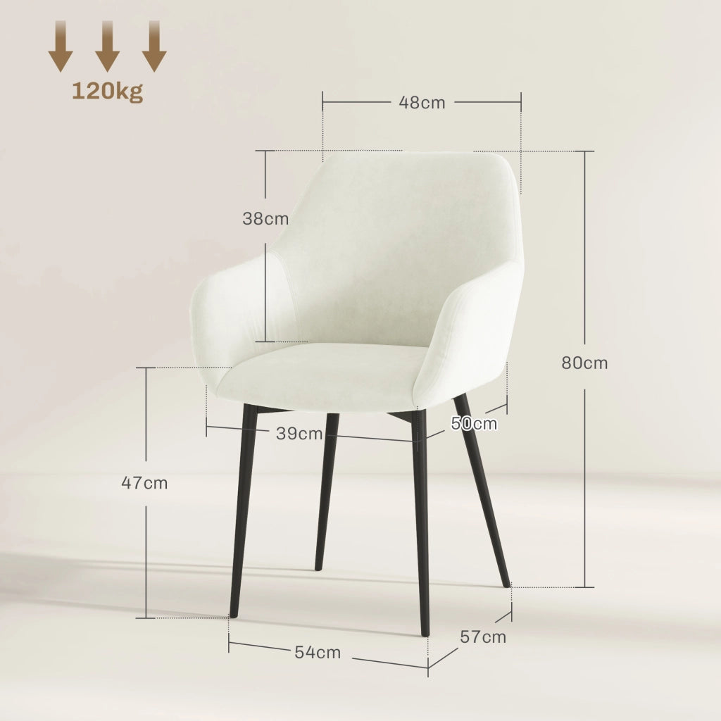 Set Sedie da Pranzo Imbottite con Braccioli ¨C Zephmum ¨C Tessuto Effetto Velluto Crema 54x57x80 cm